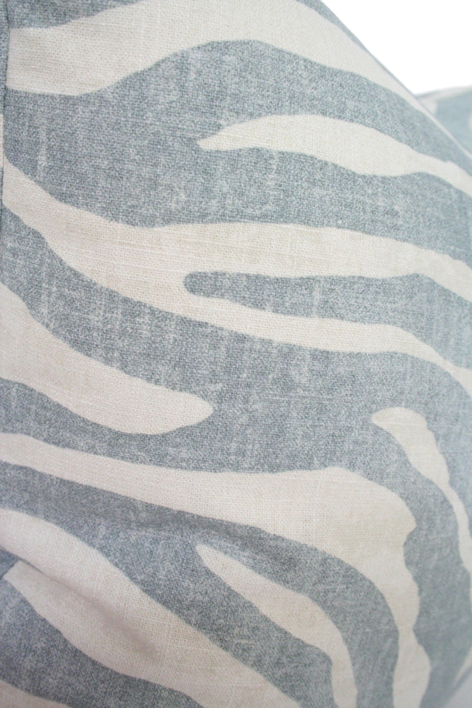 Zebra Linen Blue Decorative Pillow detailed view | Arianna Belle Shop