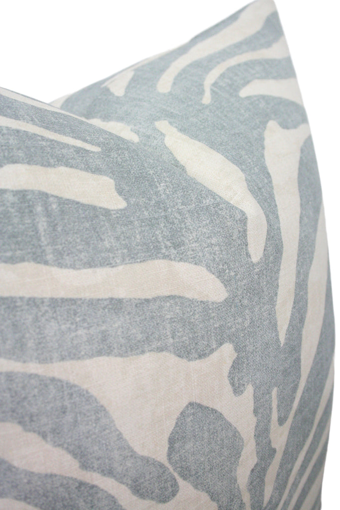 Zebra Linen Blue Luxury Pillow side view | Arianna Belle Shop