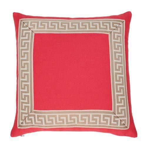 Coral with Greek Key Border Custom Designer Cushion | Arianna Belle 