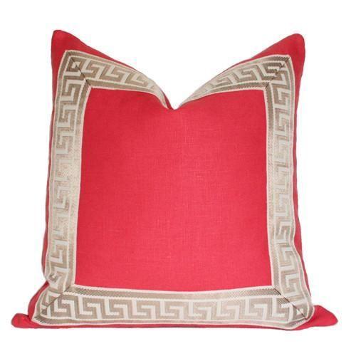 Coral with Greek Key Border Custom Designer Pillow | Arianna Belle 