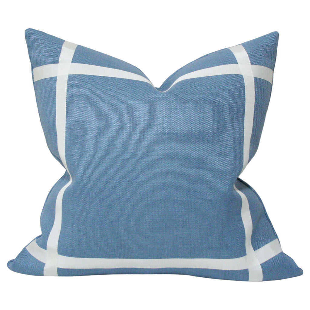 Hampton Blue Linen with Off-White Ribbon Luxury Throw Pillow from Arianna Belle Shop | front view