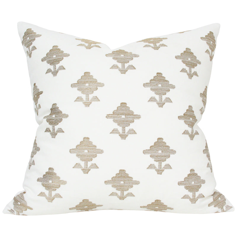 Rubia Embroidery Ivory Natural Luxury Designer Pillow by Arianna Belle ...