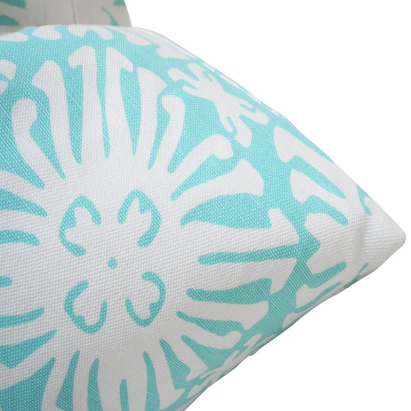 Sigourney Reverse Small Scale Turquoise on White Custom Designer Pillow detailed view | Arianna Belle 