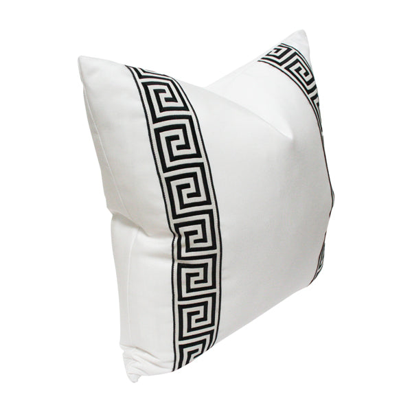 White with Black Greek Key Trim Custom Designer Pillow side view | Arianna Belle 
