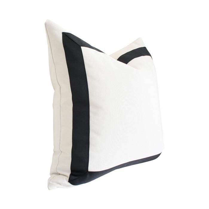Solid White with Grosgrain Ribbon Border Custom Designer Pillow side view | Arianna Belle 