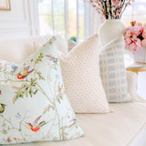 Hummingbirds Duck Egg Blue + Barlow Blush + Townline Road Blue | Arianna Belle Designer Pillows