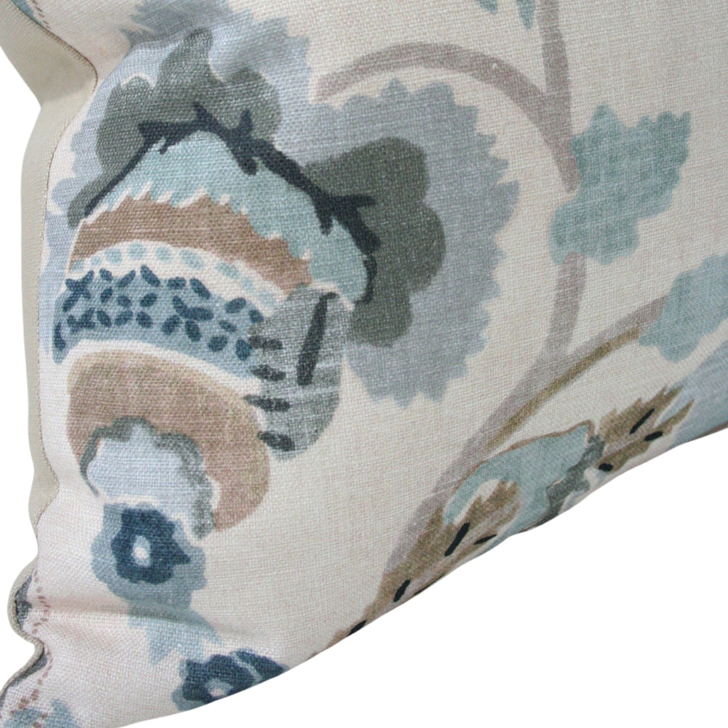 blue and grey floral luxury pillow cover - bottom corner