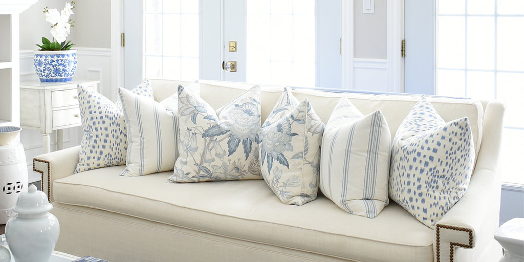 Adeline Blue Block Print Floral Designer Pillow – Arianna Belle