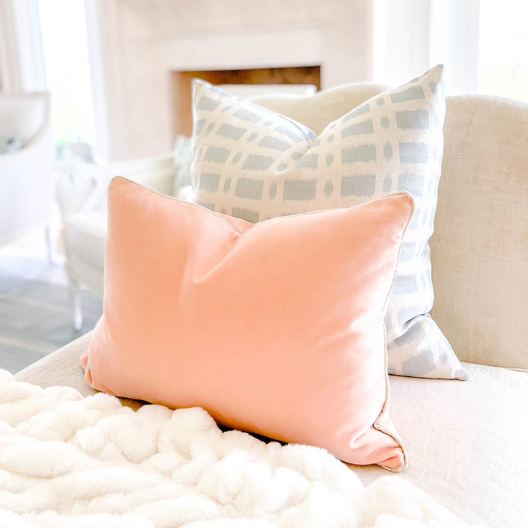 Blush Pink Velvet with Light Gold Piping Designer Pillow – Arianna