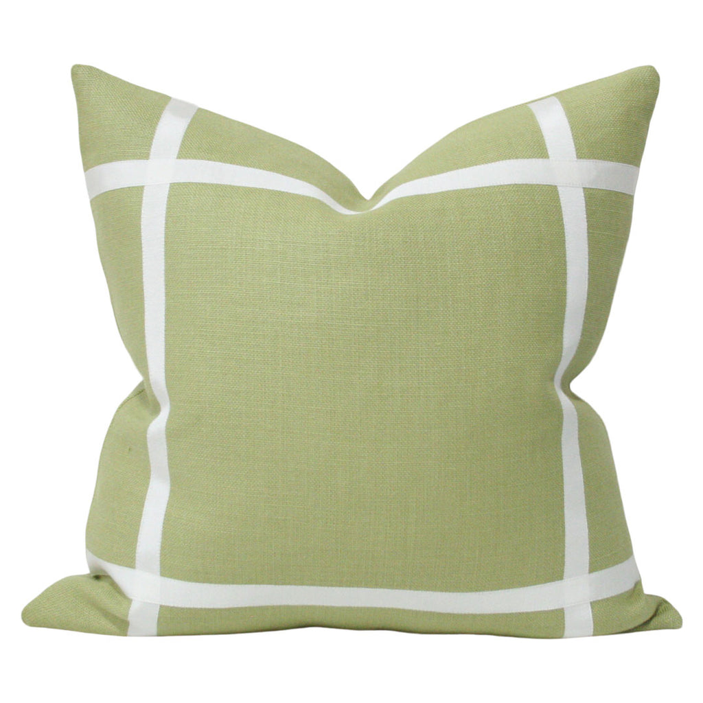 Leaf Green Linen with Off-White Ribbon Designer Pillow from Arianna Belle Shop