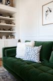 Les Touches Blue Custom Designer Pillow on sofa | Arianna Belle 