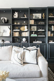 Solid White with Black Grosgrain Ribbon Custom Designer Pillow on sofa | Arianna Belle 