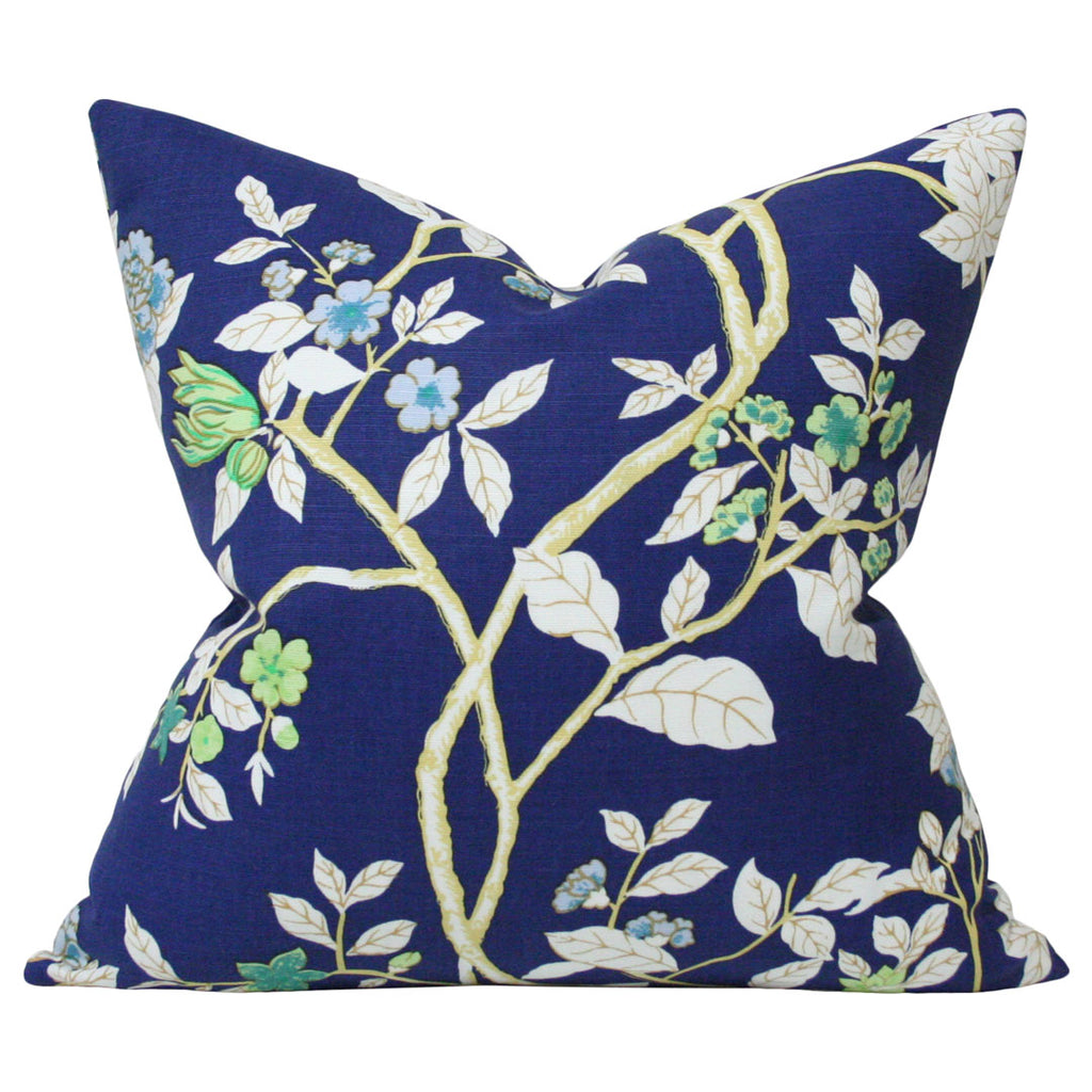 Happy Garden Navy Designer Pillow from Arianna Belle Shop | front view