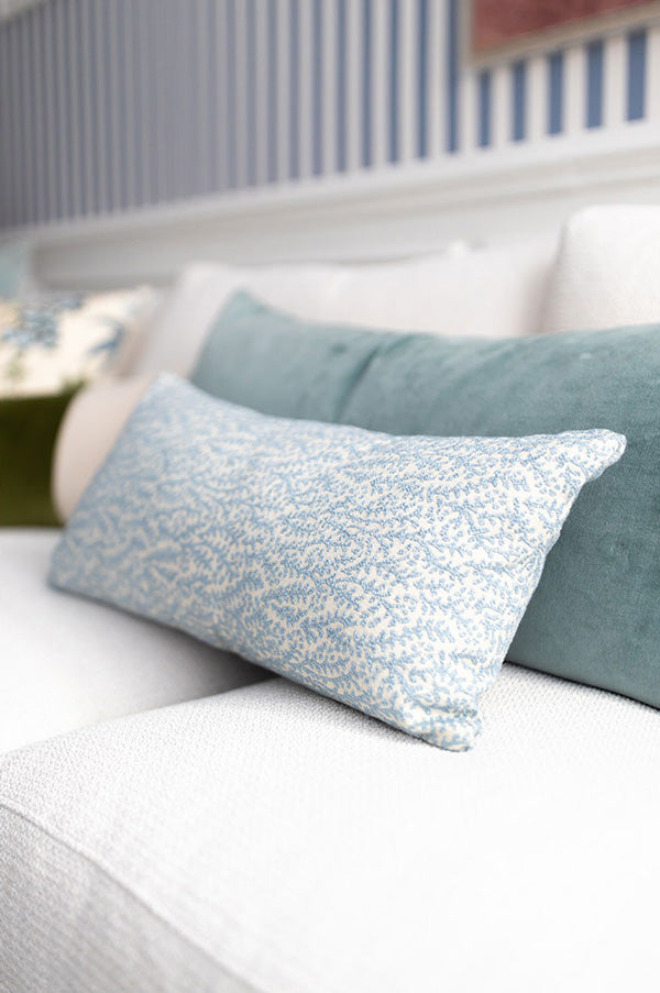 Chay Light Blue designer pillow from Arianna Belle | Jennifer Lake living room