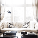 Pyne Hollyhock Charcoal and Channels Ebony & Ivory Custom Designer Pillows on sofa | Arianna Belle 