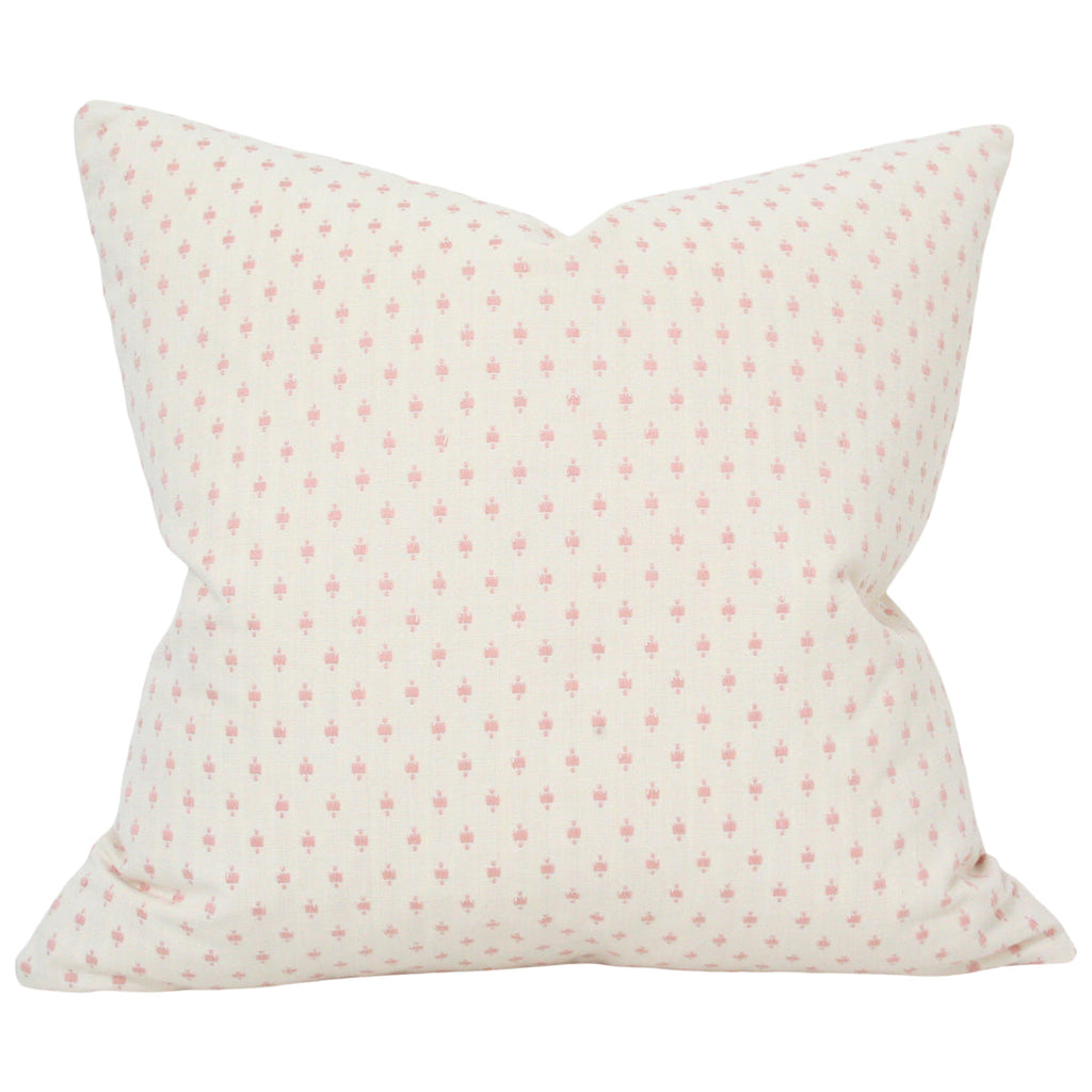 Barlow Blush Designer pillow from Arianna Belle Shop front view | blush small scale pattern with a cream background