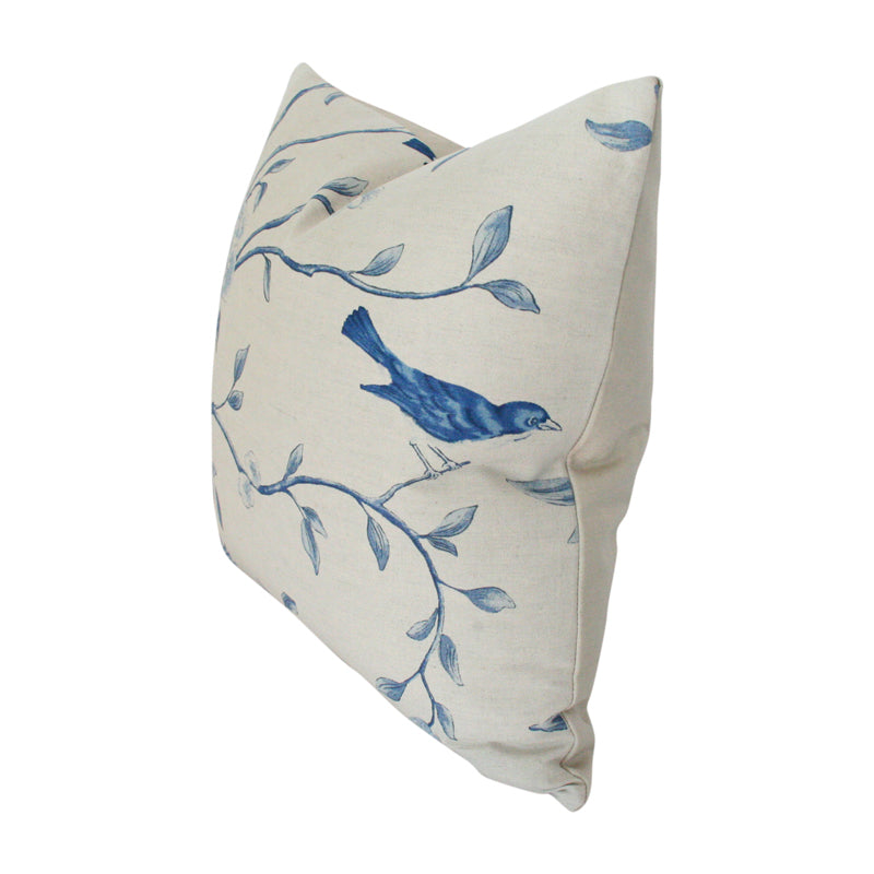 Blue & Taupe Chinoiserie Custom Designer Pillow side view | Arianna Belle 