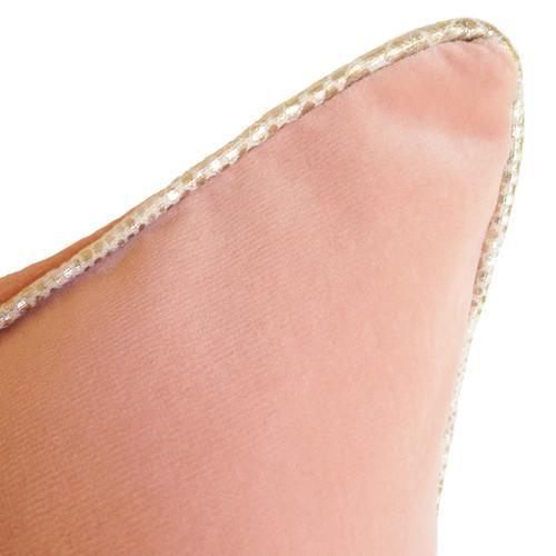 Blush Pink Velvet with Light Gold Piping Custom Designer Pillow detailed view | Arianna Belle 
