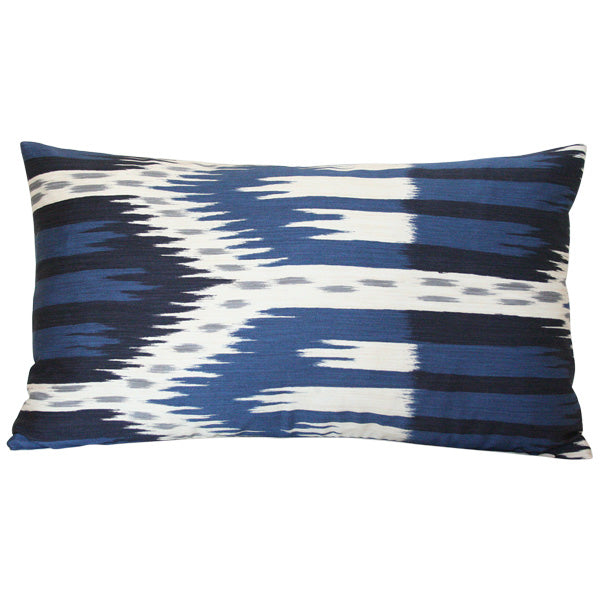 Bukhara Ikat Indigo Blue lumbar Custom Designer Pillow | Arianna Belle 
