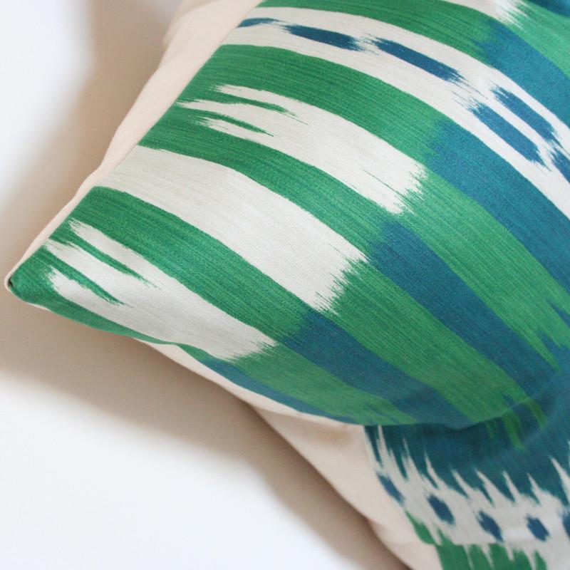 Bukhara Ikat Emerald & Peacock Custom Designer Cushion detailed view | Arianna Belle 