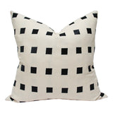 Chalet Ivory and Black designer pillow cover | Arianna Belle Shop | geometric beige linen cushion with embroidered black squares
