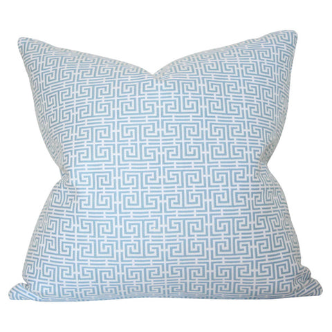 Chinois Fret Sky Blue & Ivory Custom Designer Pillow | Arianna Belle 