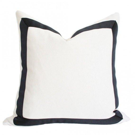 Solid White with Grosgrain Ribbon Border Custom Designer Pillow | Arianna Belle 
