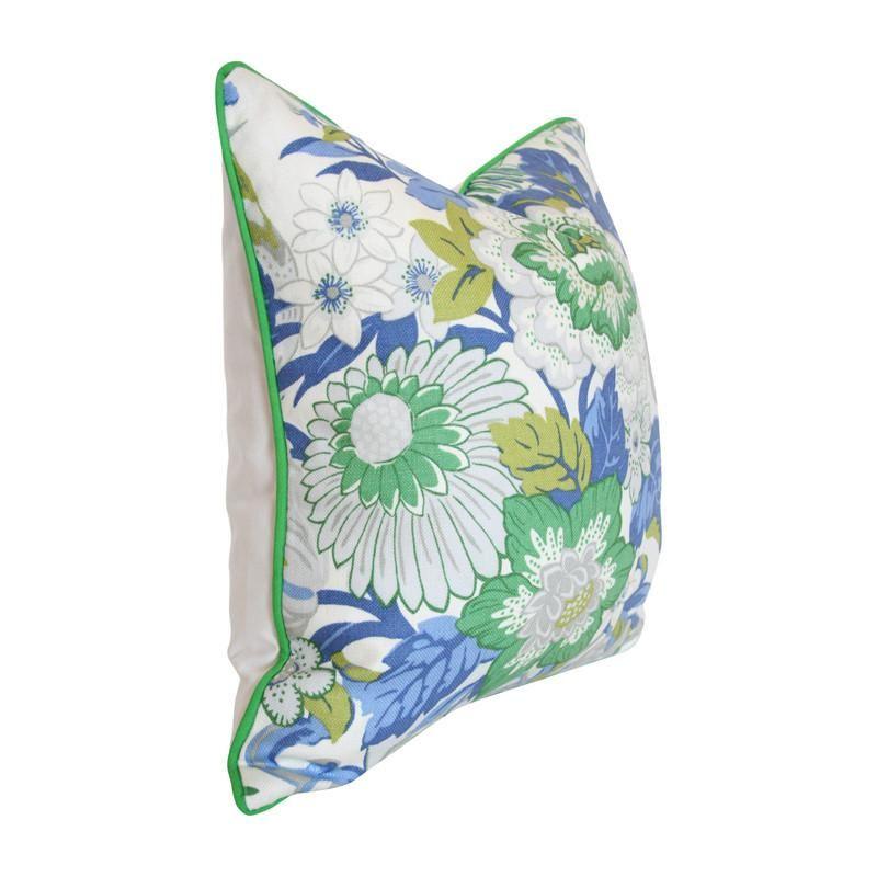 Eliza's Garden Chesapeake pillow with pattern on front solid on back and green piping