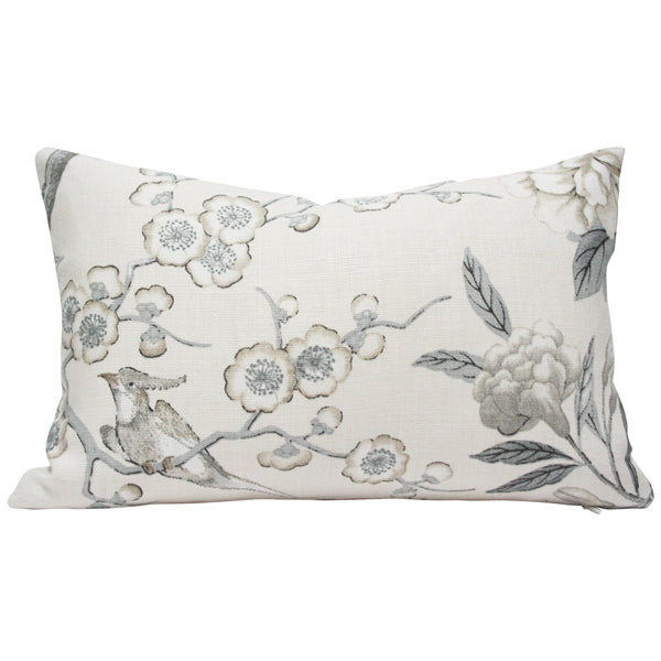 Side 1 - Emperor's Garden Grey Bird Lumbar Pillow