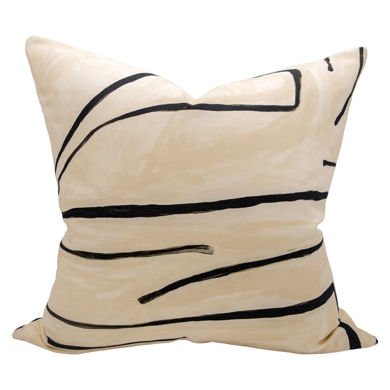 Graffito Linen Beige designer pillow - front view