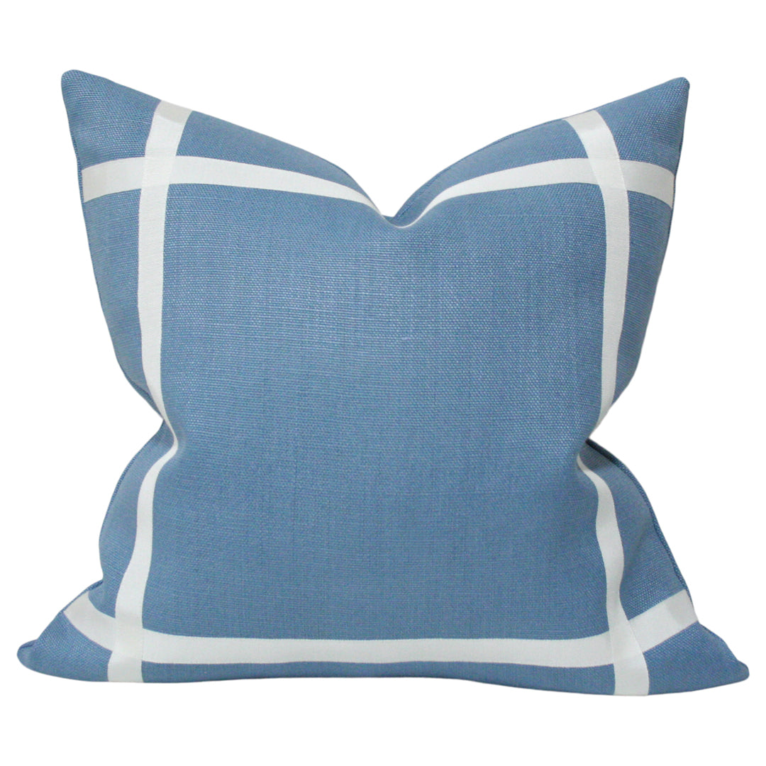 Sky Blue Organic Linen Pillow Cover with White Ribbon Trim – Lo Home