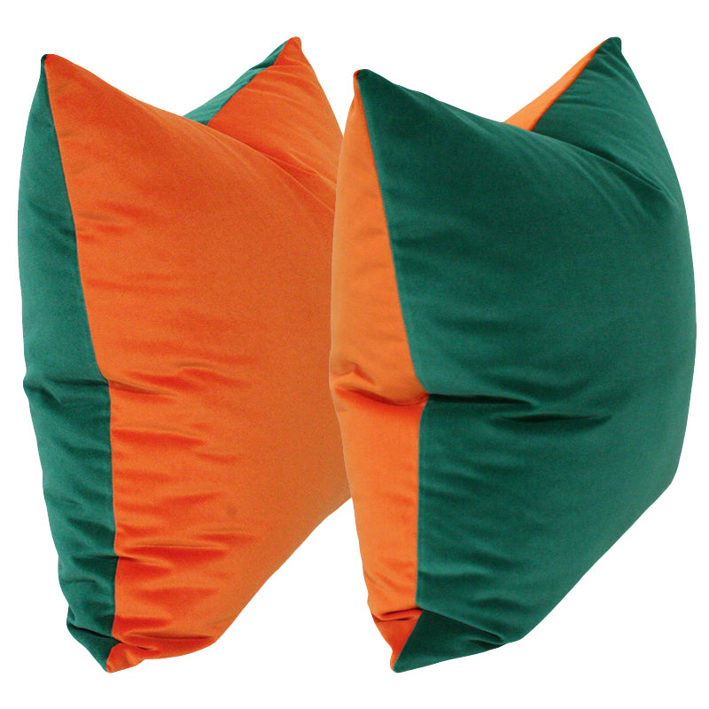 Jade Green Velvet and Orange Velvet | Two-Toned Designer Pillows