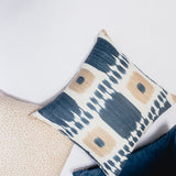 Kandira Indigo Blue + Dotted Beige + Midnight Blue Velvet pillow combination | Arianna Belle