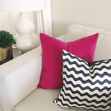 Ric Rac Navy & Magenta Velvet Custom Designer Pillow combo on chair | Arianna Belle 