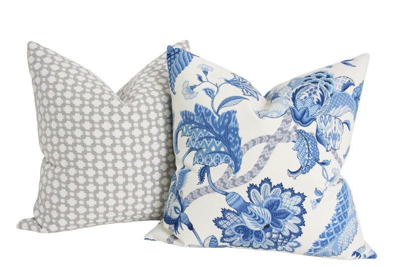 Betwixt Cool Grey and Maren Floral Blue | Designer Pillow Combination from Arianna Belle