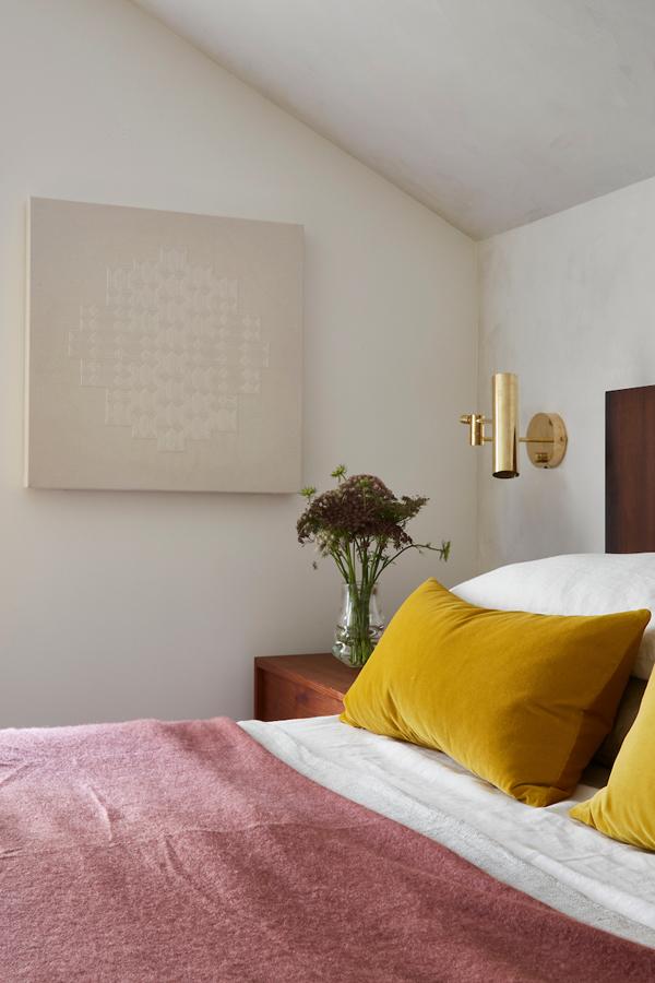 Bedroom design by Megan Bachmann Interiors | photography by Vivian Johnson | Golden Yellow Velvet Pillow from Arianna Belle