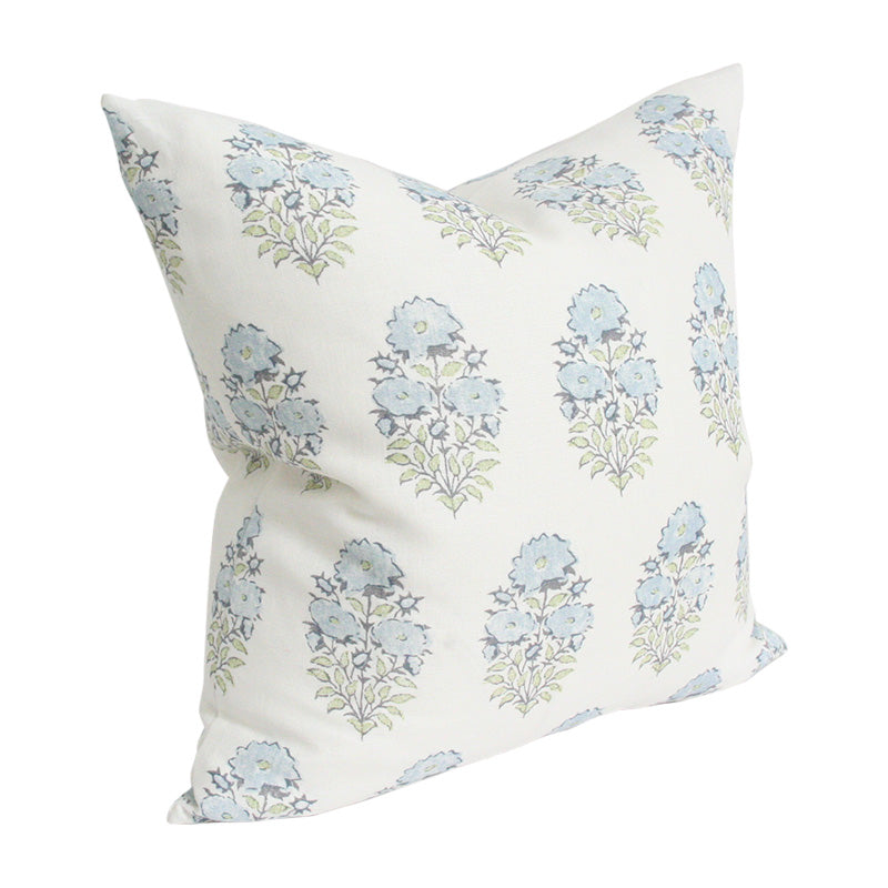 Mughal Flower Monsoon Blue and Green designer pillow from Arianna Belle Shop - side view 
