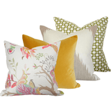 Sayre Opal, Golden Yellow Velvet, Mirasol Linen, & Betwixt Grass Custom Designer Pillow combo | Arianna Belle 
