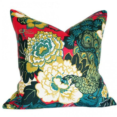 Shanghai Peacock Cerise Custom Designer Pillow | Arianna Belle 