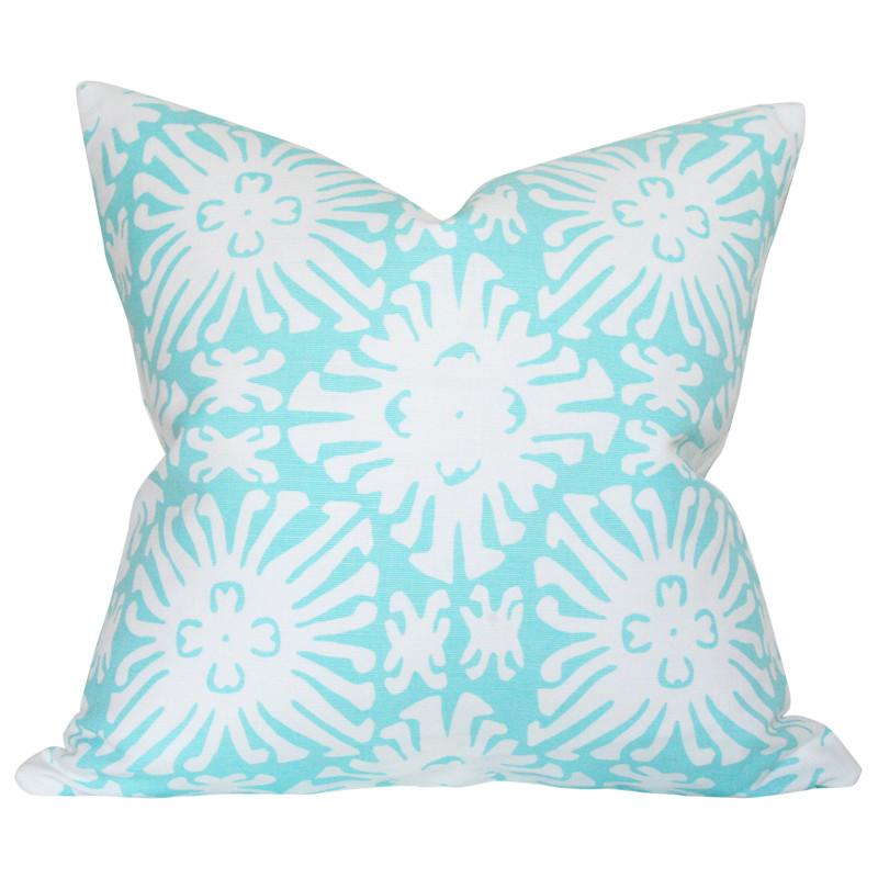Sigourney Reverse Small Scale Turquoise on White Custom Designer Pillow | Arianna Belle 