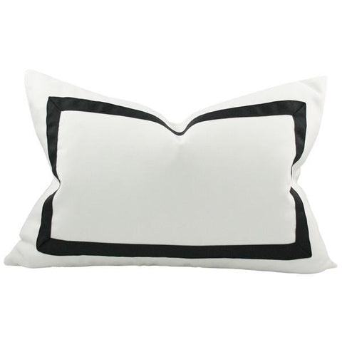 Solid White with Grosgrain Ribbon Border lumbar Custom Designer Pillow | Arianna Belle 