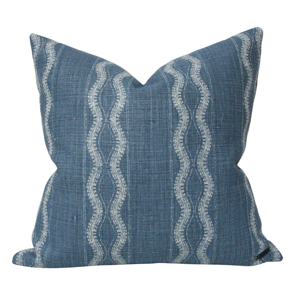 Zanzibar Stripe Indigo Blue Designer Pillow from Arianna Belle Shop | Front View